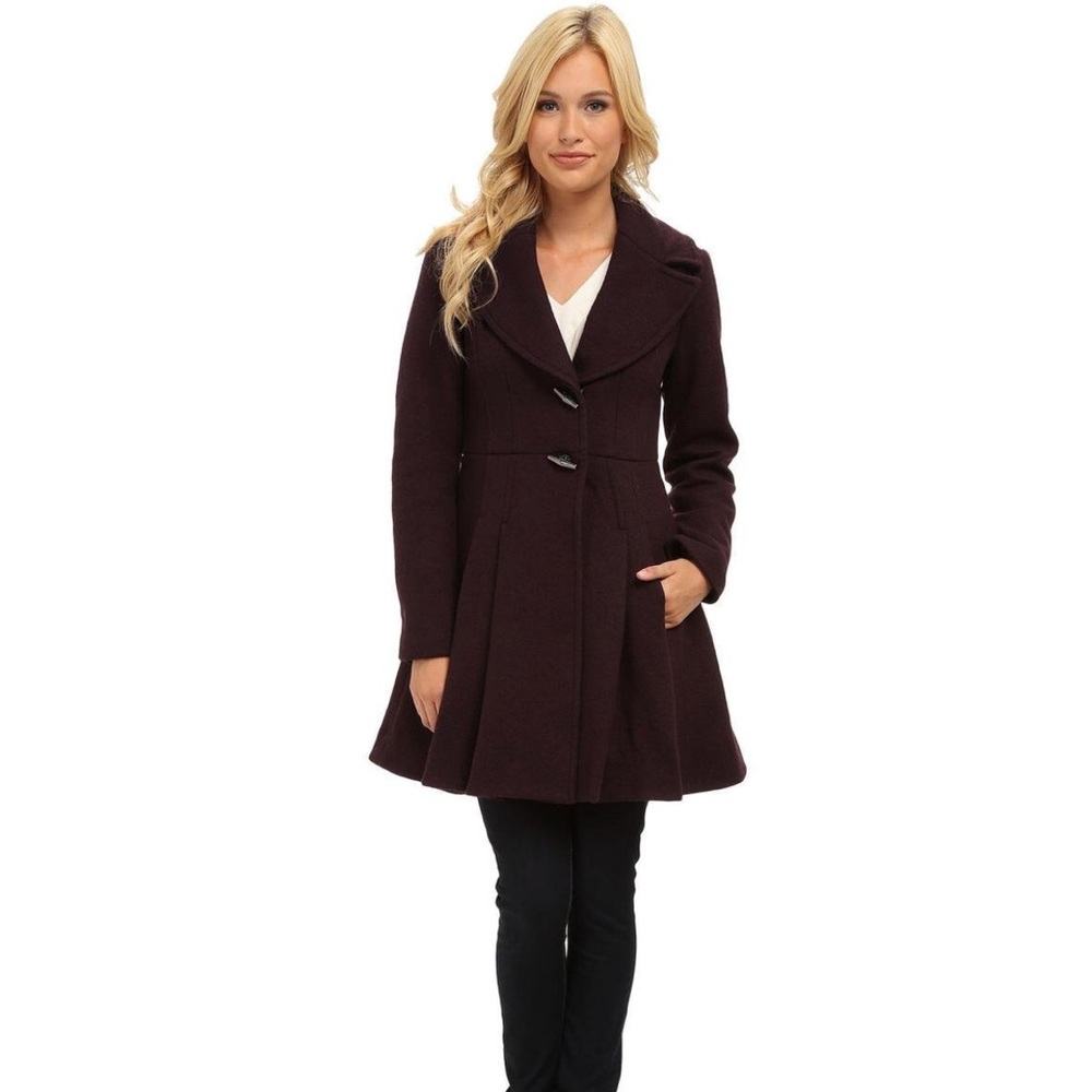 Nanette Lepore Flare and Toggle Merlot Wool Coat